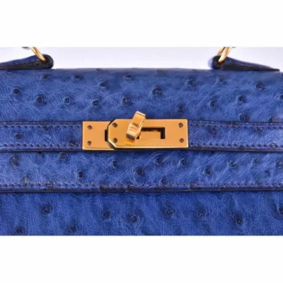 Hermès Mini Kelly 20 Blue Sapphire Ostrich Gold Hardware