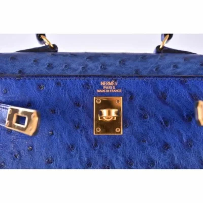 Hermès Mini Kelly 20 Blue Sapphire Ostrich logo1