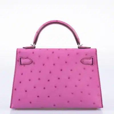 Hermès Mini Kelly 20 Fuchsia Ostrich Palladium Hardware