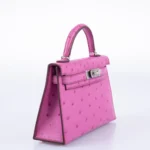 Hermès Mini Kelly 20 Fuchsia Ostrich Palladium Hardware