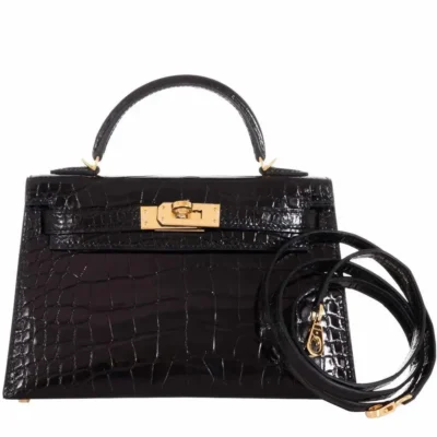 Hermès Mini Kelly 20 II Sellier Black Shiny Alligator Mississippiensis Gold Hardware Lushentic Grade bags