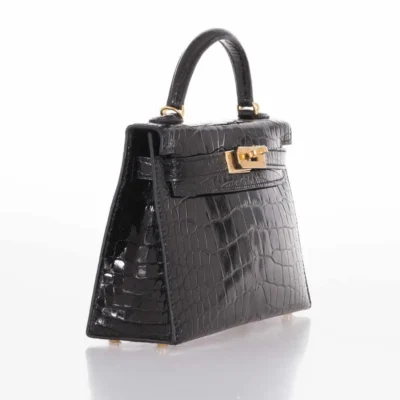 Hermès Mini Kelly 20 II Sellier Black Shiny Alligator Mississippiensis Gold Hardware Lushentic Grade bags