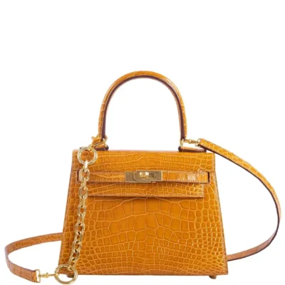 Hermès Mini Kelly 20 Sellier Saffron Shiny Alligator Mississippiensis Gold Hardware replica bags