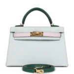 Hermès HSS Mini Kelly 20 Sellier Tri-Color Gris Platine/Mauve Pale/Vert Moyen Epsom Gold Hardware Lushentic replica handbags