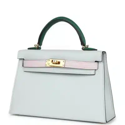 Hermès HSS Mini Kelly 20 Sellier Tri-Color Gris Platine/Mauve Pale/Vert Moyen Epsom Gold Hardware Lushentic replica handbags