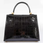 Hermès Rare Collectible 2019 Kelly 25 Sellier Black Shiny Alligator Mississippiensis Brushed Gold Hardware Replica luxury handbag