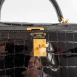 Hermès Rare Collectible 2019 Kelly 25 Sellier Black Shiny Alligator Mississippiensis Brushed Gold Hardware Replica luxury handbag