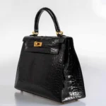 Hermès Rare Collectible 2019 Kelly 25 Sellier Black Shiny Alligator Mississippiensis Brushed Gold Hardware Replica luxury handbag