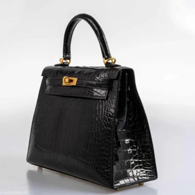 Hermès Rare Collectible 2019 Kelly 25 Sellier Black Shiny Alligator Mississippiensis Brushed Gold Hardware Replica luxury handbag