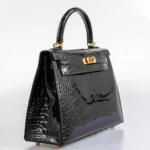 Hermès Rare Collectible 2019 Kelly 25 Sellier Black Shiny Alligator Mississippiensis Brushed Gold Hardware Replica luxury handbag