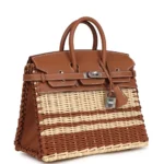 Hermès Rare Collectible Birkin 25 Gold Swift and Stripe Wicker Picnic Palladium Hardware Lushentic replica handbags