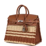 Hermès Rare Collectible Birkin 25 Gold Swift and Stripe Wicker Picnic Palladium Hardware Lushentic replica handbags