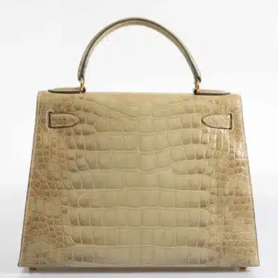 Hermès Rare Collectible Kelly 28 Vert Celadon Himalaya Natura Alligator Gold Hardware Replica luxury handbags