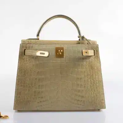 Hermès Rare Collectible Kelly 28 Vert Celadon Himalaya Natura Alligator Gold Hardware Replica luxury handbags