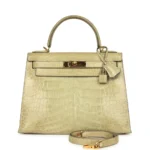 Hermès Rare Collectible Kelly 28 Vert Celadon Natura Shiny Alligator Mississippiensis Gold Hardware Quality Replica