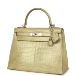 Hermès Rare Collectible Kelly 28 Vert Celadon Natura Shiny Alligator Mississippiensis Gold Hardware Quality Replica