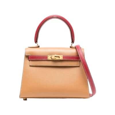 Hermès Vintage 1994 Mini Kelly 20 Beige and Wine Red Courchevel Gold Hardware Lushentic Replica