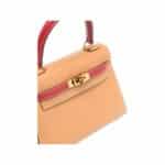 Hermès Vintage 1994 Mini Kelly 20 Beige and Wine Red Courchevel Gold Hardware Lushentic Replica