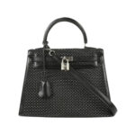 Hermès Vintage 1999 Kelly 25 Sellier Black and Silver Box Calf Silver Hardware Lushentic Bags