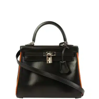 Hermès 2006 Kelly 25 Black and Orange Togo Palladium Hardware Affordable designer bag dupes