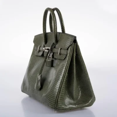 Hermès 2008 Birkin 25 Vert Olive Salvator Lizard Palladium Hardware