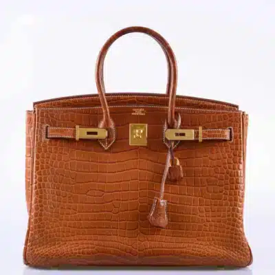 Hermès 2008 Birkin 35 Fauve Barenia Matte Porosus Crocodile Gold Hardware