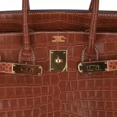 Hermès 2008 Birkin 35 Fauve Barenia Matte Porosus Crocodile logo