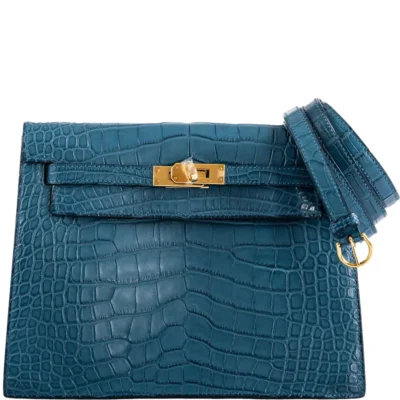 Hermès 2019 Kelly 22 Danse Blue Colvert Matte Alligator Mississippiensis Gold Hardware luxury bags