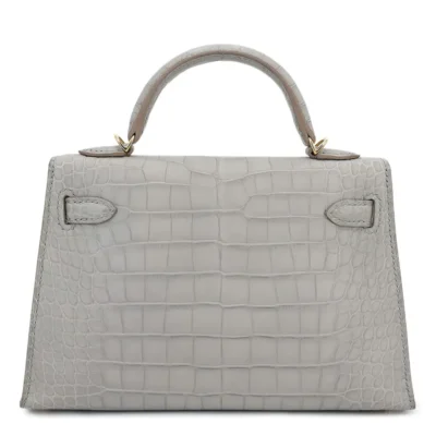 Hermès 2019 Mini Kelly II Gris Perle Matte Alligator Mississippiensis Gold Hardware High-quality Lushentic Grade