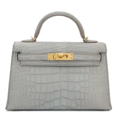 Hermès 2019 Mini Kelly II Gris Perle Matte Alligator Mississippiensis Gold Hardware High-quality Lushentic Grade