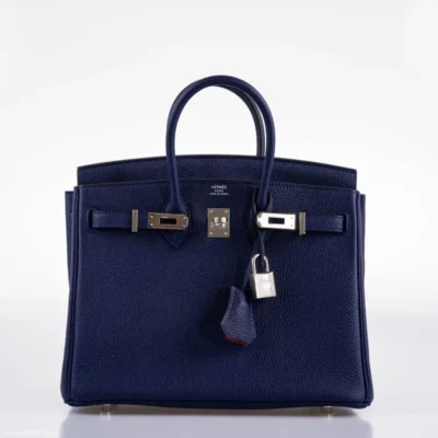 Hermès 2020 Birkin 25 Blue Encre and Orange H Togo Palladium Hardware Replica inspired