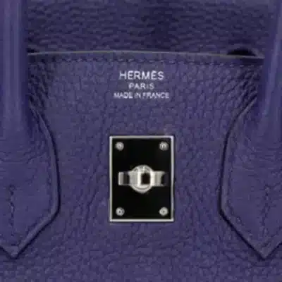 Hermès 2020 Birkin 25 Blue Encre and Orange Togo logo