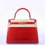 Hermès 2020 Kelly 28 Sellier Braise Shiny Porosus Crocodile Gold Hardware Lushentic replica handbags