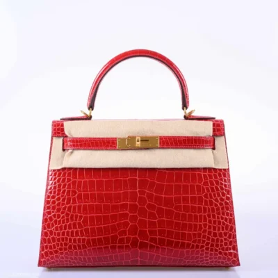 Hermès 2020 Kelly 28 Sellier Braise Shiny Porosus Crocodile Gold Hardware Lushentic replica handbags