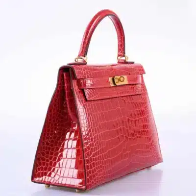 Hermès 2020 Kelly 28 Sellier Braise Shiny Porosus Crocodile Gold Hardware Lushentic replica handbags