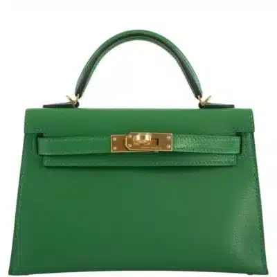 Hermès 2021 Mini Kelly 20 II Sellier Bambou Chevre Gold Hardware replica handbags online