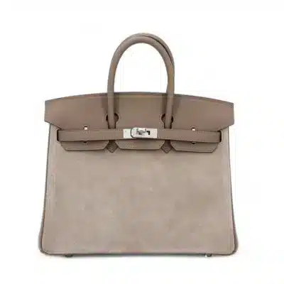 Hermès 2023 HSS Birkin 25 Etoupe Grizzly Doblis Suede & Swift Palladium Hardware Lushentic inspired bags