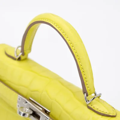 Hermès 2023 Mini Kelly II Lime Matte Alligator Mississippiensis Palladium Hardware Handmade replica bags