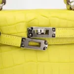 Hermès 2023 Mini Kelly II Lime Matte Alligator Mississippiensis Palladium Hardware Handmade replica bags