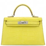 Hermès 2023 Mini Kelly II Lime Matte Alligator Mississippiensis Palladium Hardware Handmade replica bags