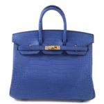 Hermès 2024 Birkin 25 Bleu Royal Matte Porosus Crocodile Gold Hardware