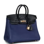 Hermès Birkin 25 Bleu Saphir and Bleu Marine Taurillion Novillo Matte Alligator Mississippiensis Touch Rose Gold Hardware