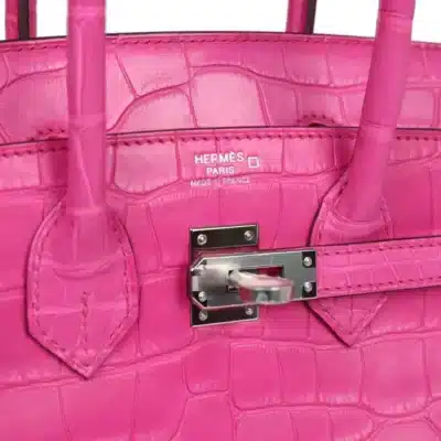 Hermès Birkin 25 Rose Shocking Matte Alligator logo