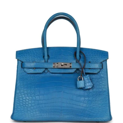 Hermès Birkin 30 Bleu Mykonos Matte Alligator Mississippiensis Palladium Hardware