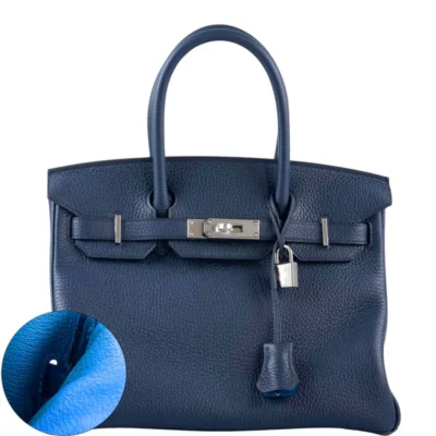 Hermès Rare Collectible Birkin 30 Blue de Prusse and Mykonos Clemence Palladium Hardware