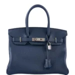 Hermès Rare Collectible Birkin 30 Blue de Prusse and Mykonos Clemence Palladium Hardware