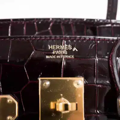 Hermès Birkin 30 Bordeaux Porosus Crocodile logo