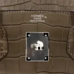 Hermès Birkin 30 Gris Elephant Shiny Niloticus Crocodile Palladium Hardware Lushentic replica handbags