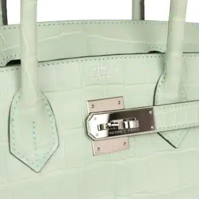 Hermès Birkin 30 Vert D_Eau Matte Alligator logo