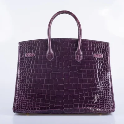 Hermès Birkin 35 Amethyst Shiny Porosus Crocodile Gold Hardware